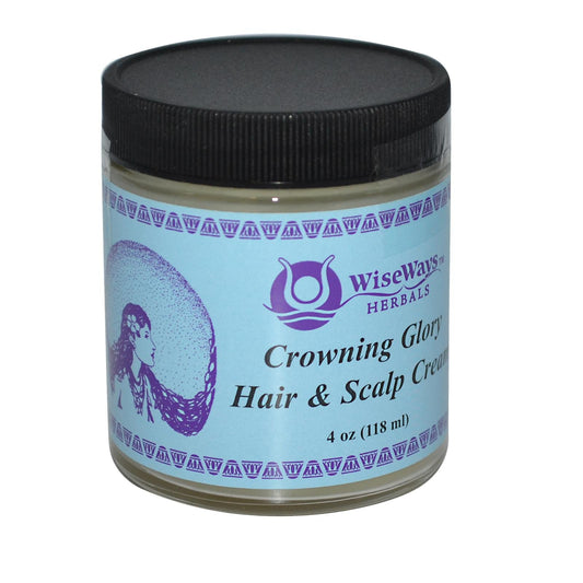 Wise Ways Crowning Glory Hair Cream bottle offers scalp-to-strand nourishment.