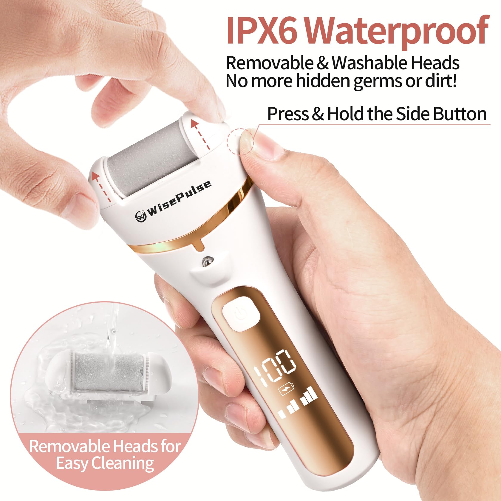 WisePulse foot care kit roller heads displayed for versatile smoothing at home