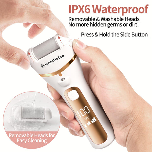 WisePulse foot care kit roller heads displayed for versatile smoothing at home