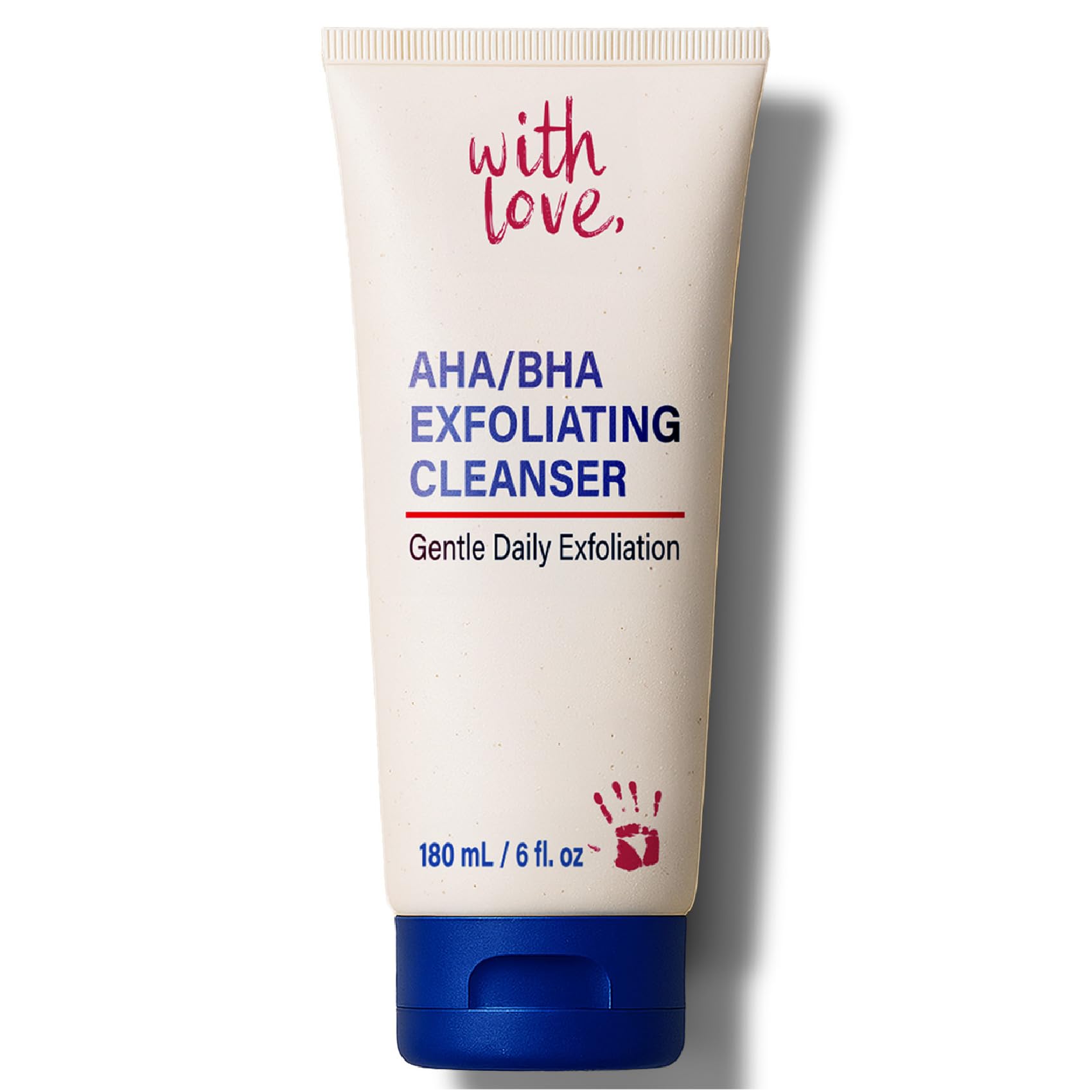 With Love AHA/BHA face wash bottle pour for gentle cleansing and pore refreshment.