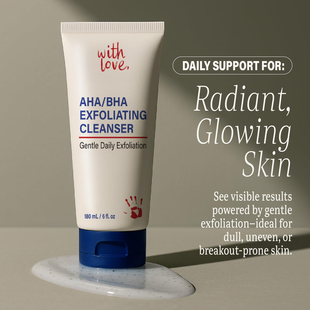 With Love AHA/BHA face wash pore smoothing closeup.