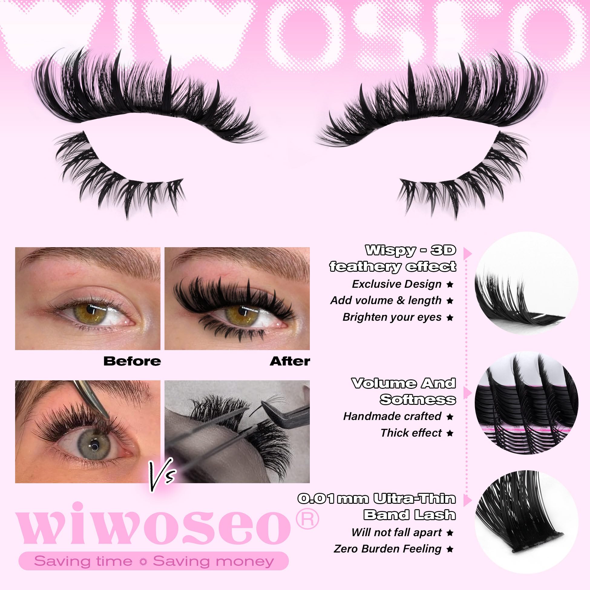 wiwoseo 200d d-curve lash clusters deliver natural volume and subtle 3D depth