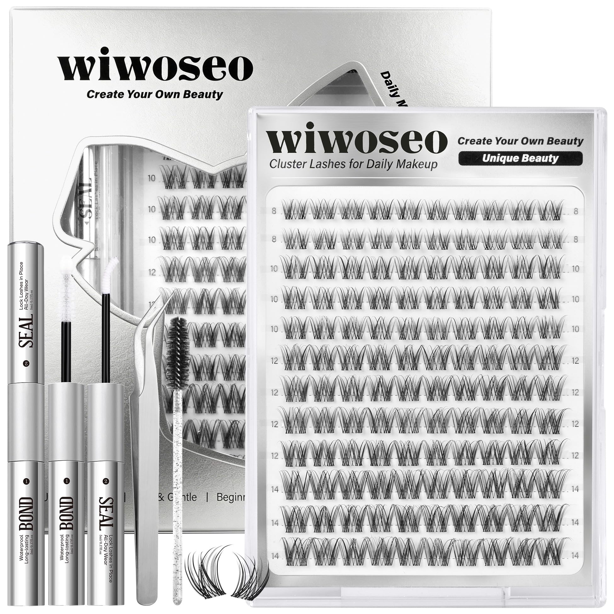 wiwoseo flaunt lash clusters show natural D-curl 8-14mm for a fuller daily look.