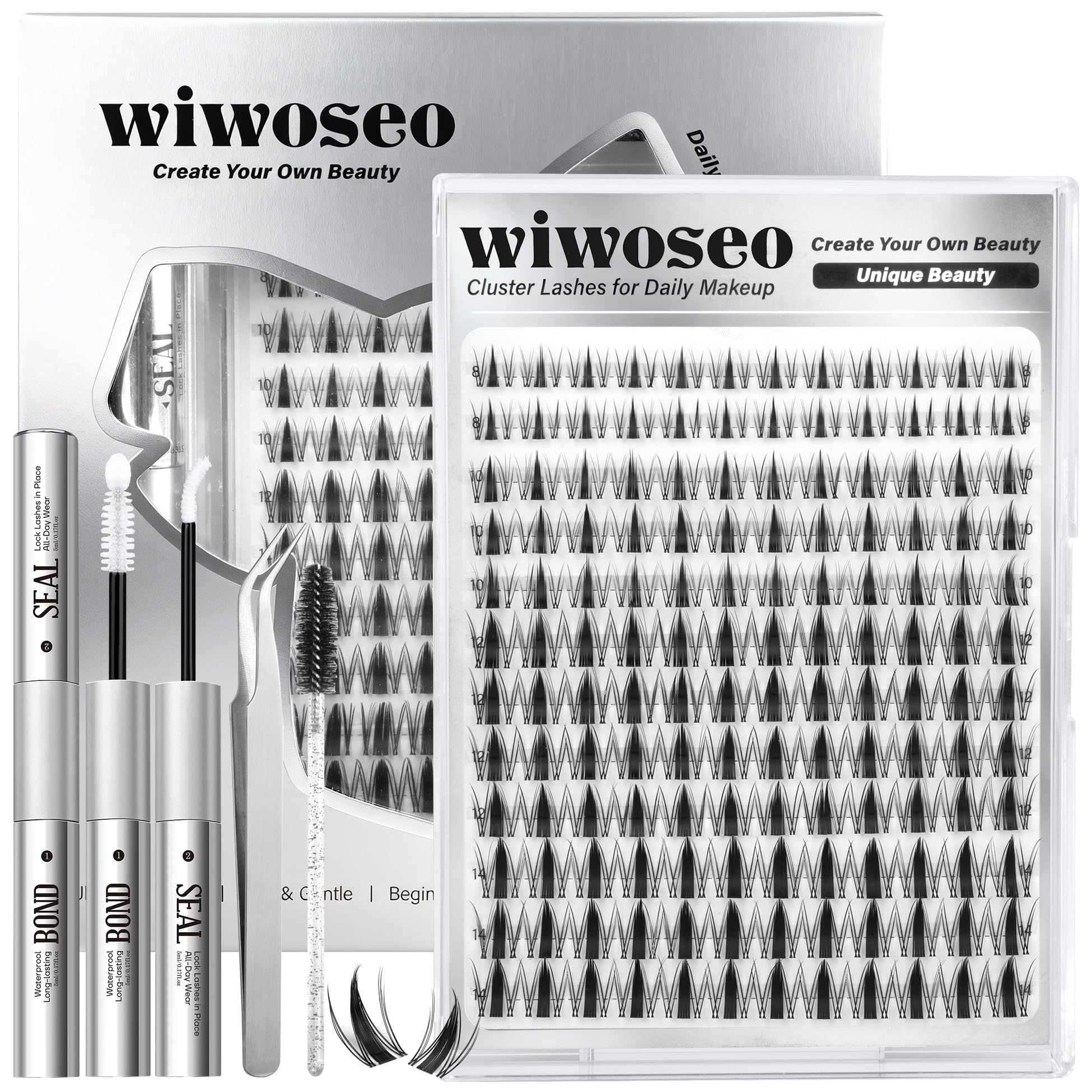 Wiwoseo Flaunt Manga Lash Clusters Kit with invisible band for natural blend.