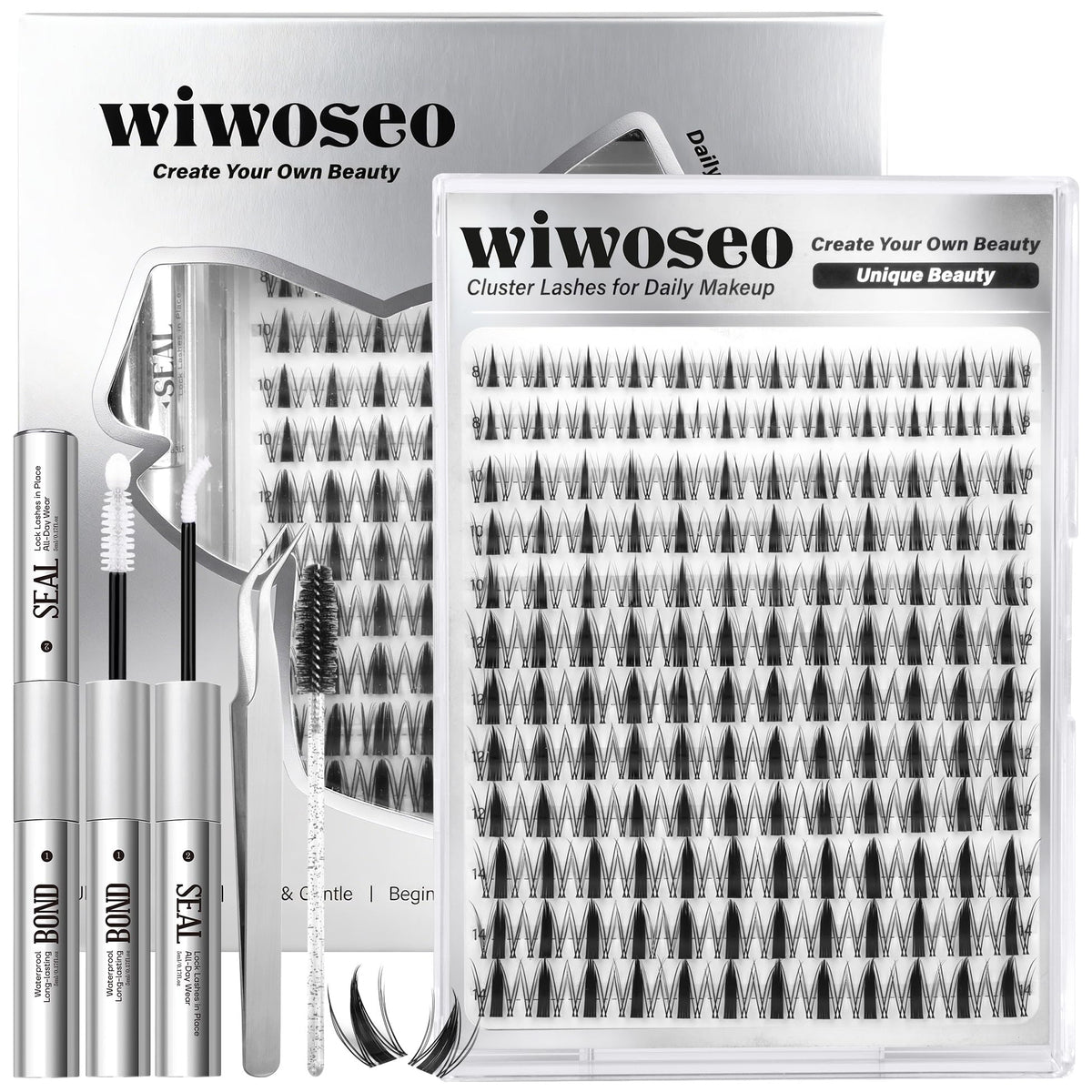 Wiwoseo Flaunt Manga Lash Clusters Kit with invisible band for natural blend.