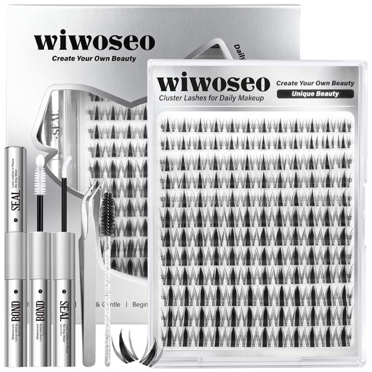 Wiwoseo Flaunt Manga Lash Clusters Kit with invisible band for natural blend.