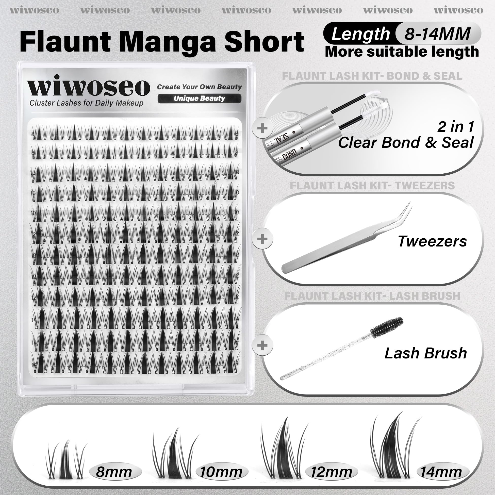 Wiwoseo four-length spikes (8–14mm) to customize eye shapes.