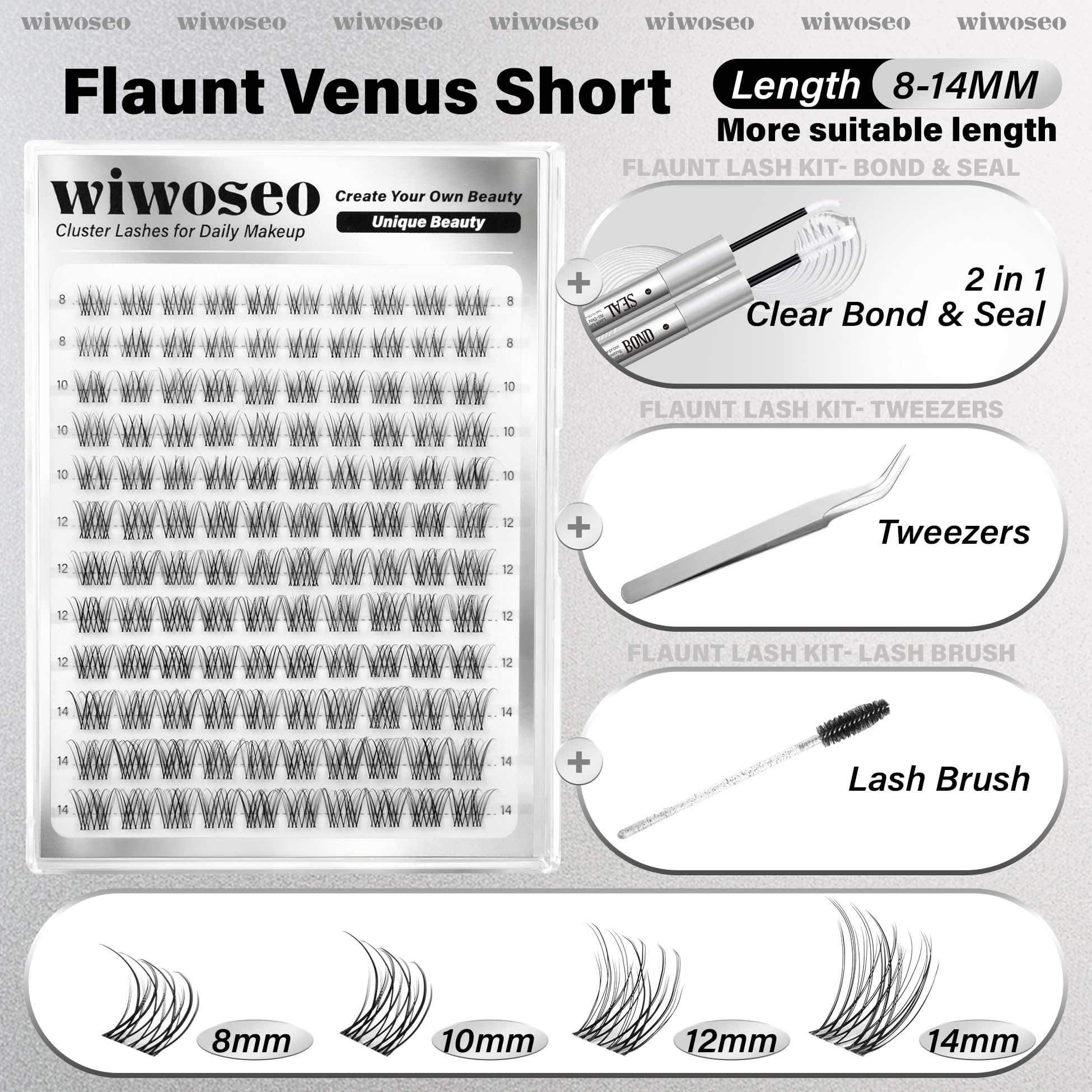 Wiwoseo Natural lash clusters pack designed for beginner-friendly DIY styling