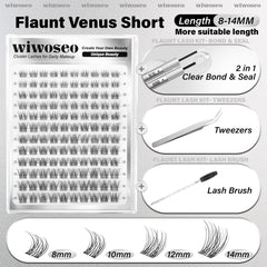 Wiwoseo Natural lash clusters pack designed for beginner-friendly DIY styling