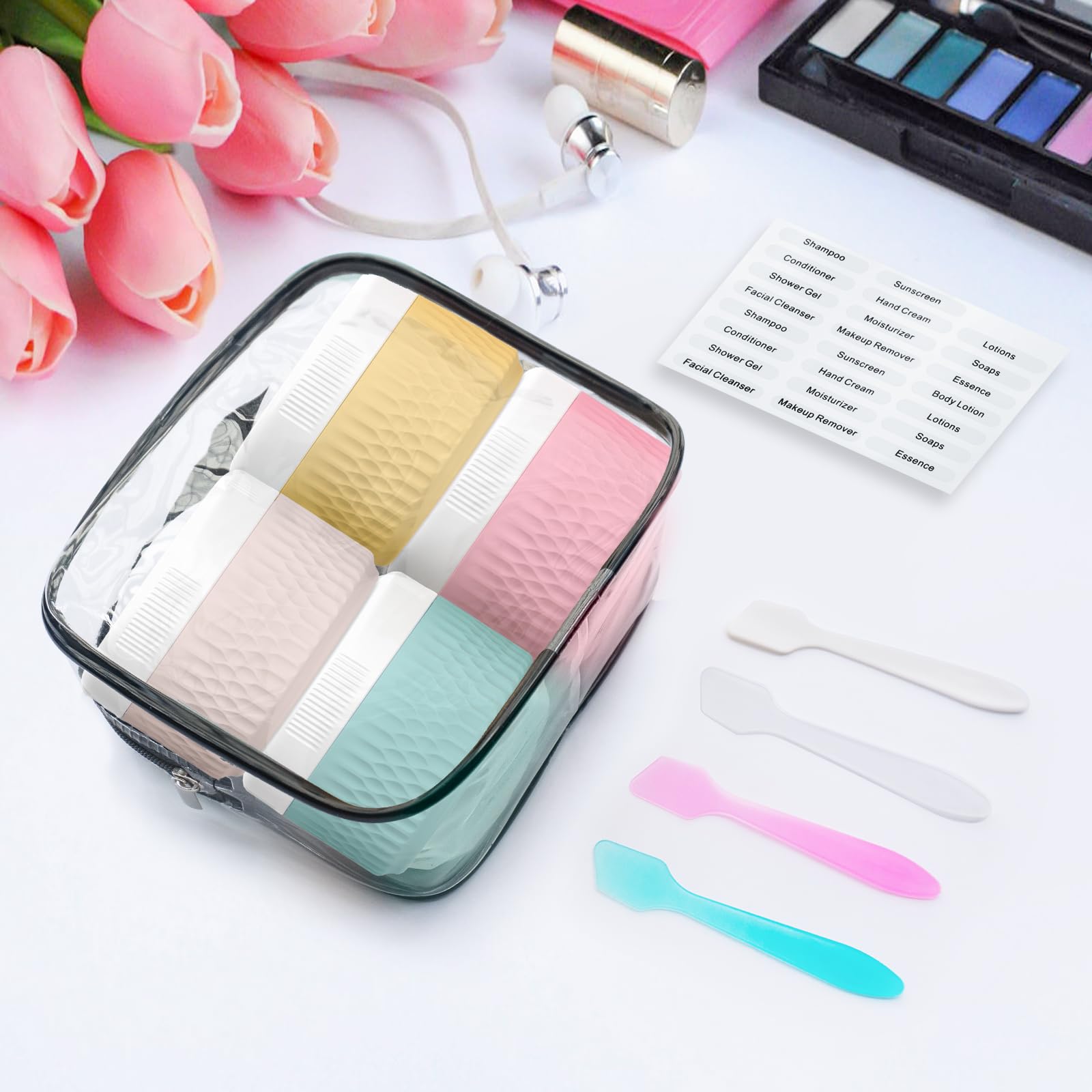 WLEAD travel set with four jars and spatulas for skincare on the go.
