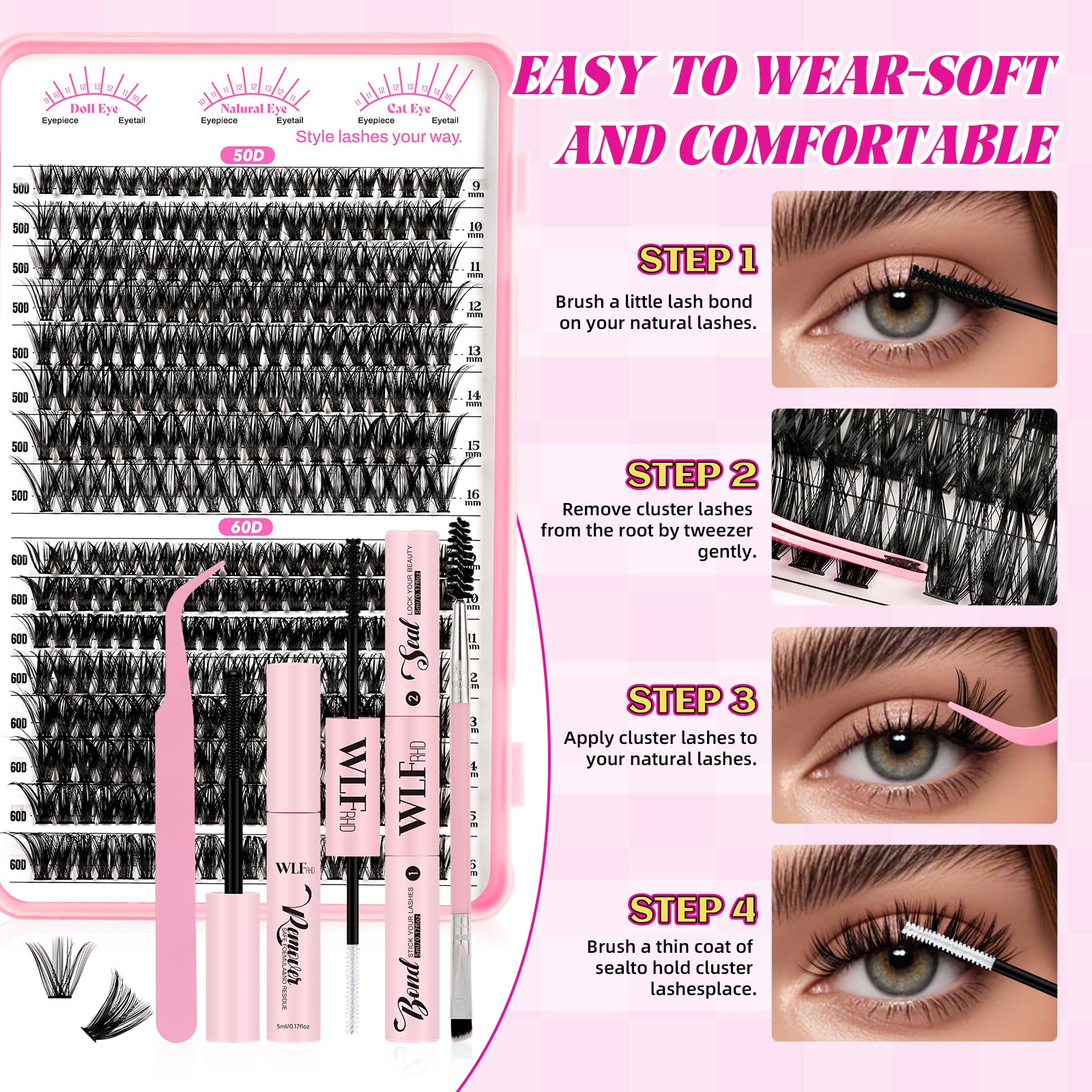 WLFRHD D-Curl Clusters provide durable lift and long-lasting shape