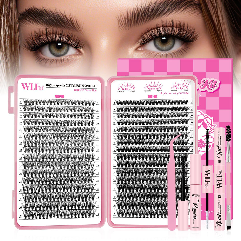 WLFRHD WLF lash clusters kit in use showing 640 pieces for versatile looks