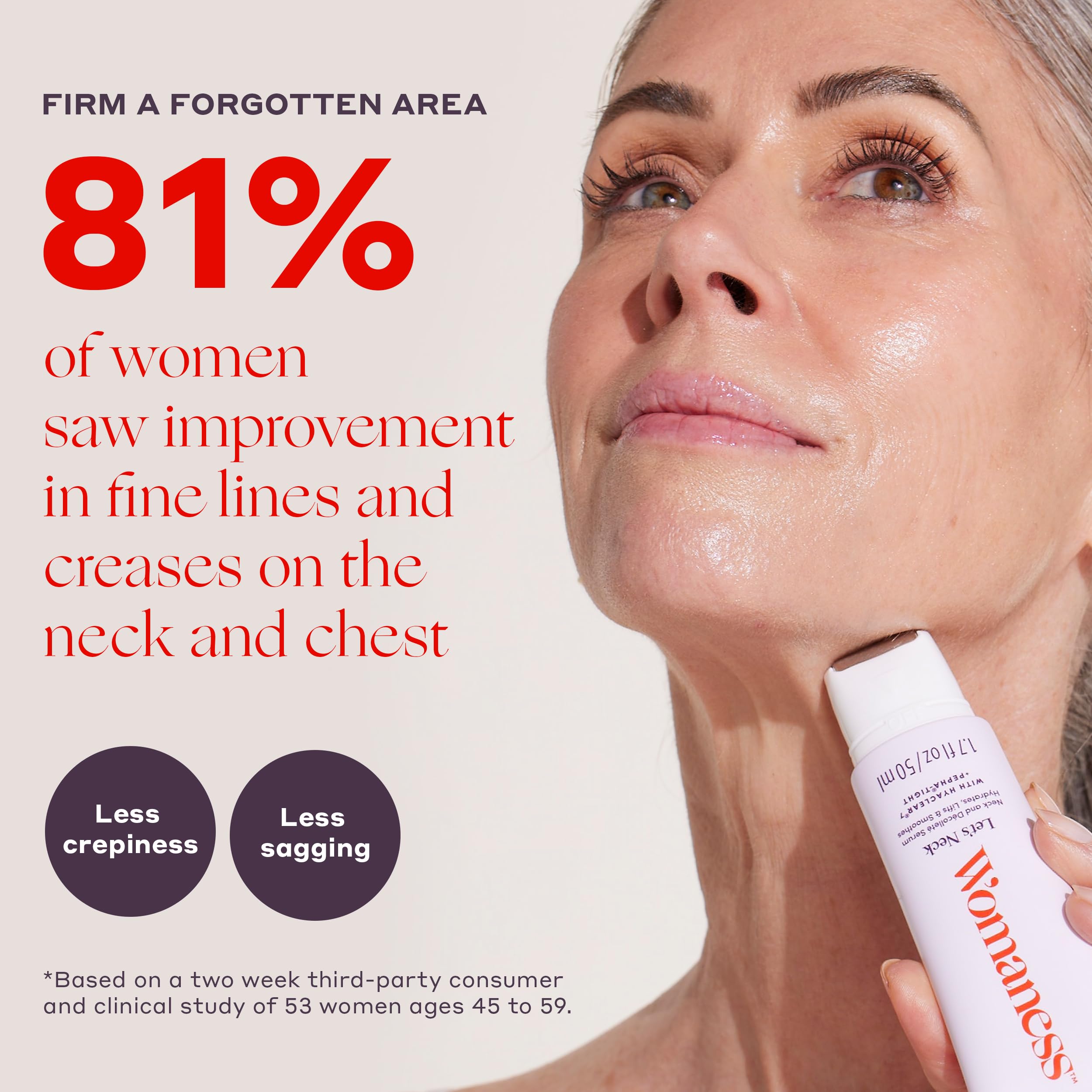 Chest-area use of Womaness Let’s Neck Serum for a smoother appearance.