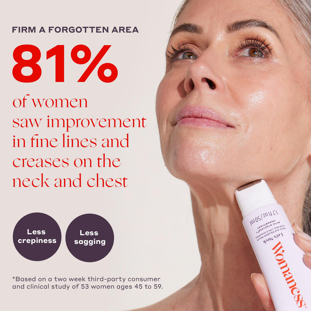 Chest-area use of Womaness Let’s Neck Serum for a smoother appearance.