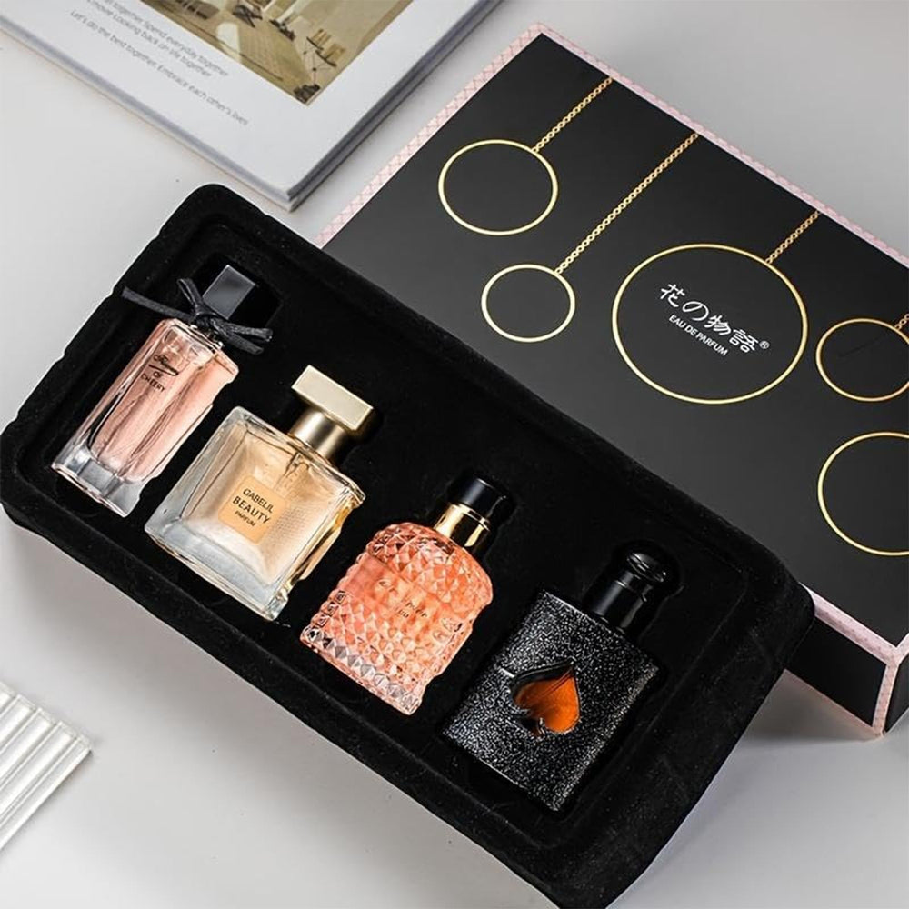 Women's Perfume Set front view in a gift box with gold accents, ideal for gifting.