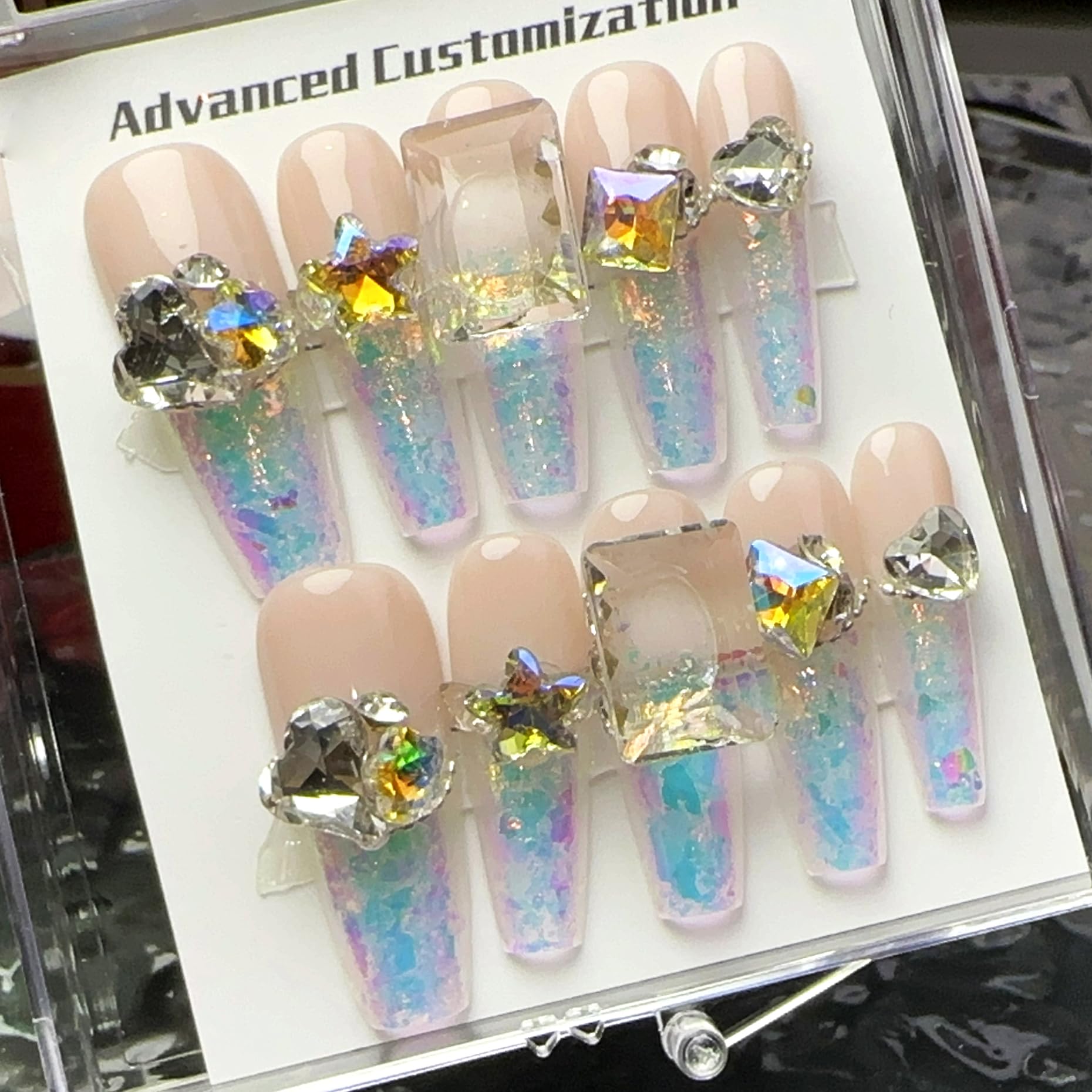 WOMHOPE aurora acrylic nails in almond shape for a sleek silhouette