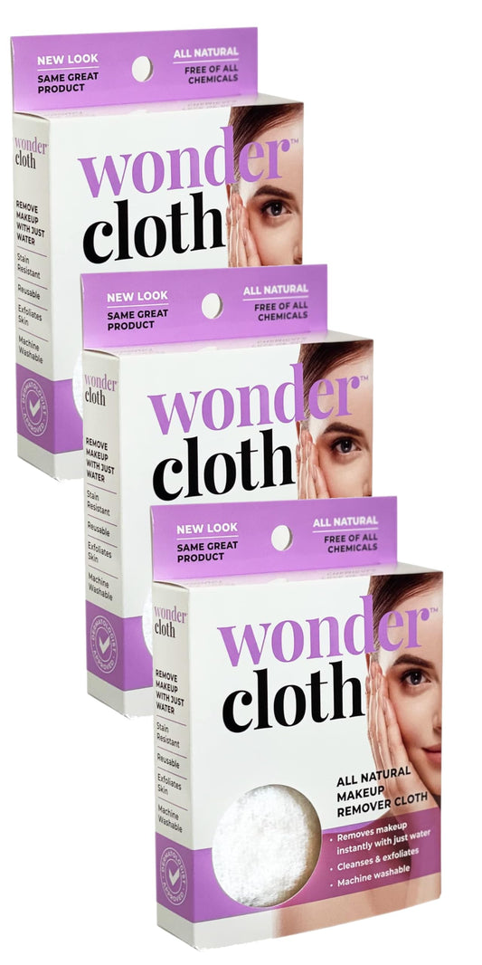 Wonder Cloth pack of 3 makeup remover cloths for water-only cleansing.