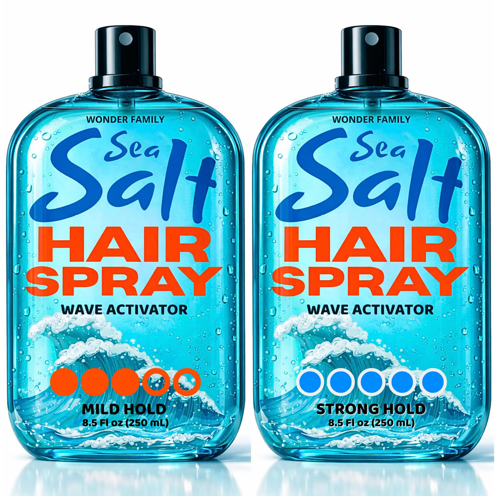 Wonder Family sea salt spray bottle for easy beach waves and texture.