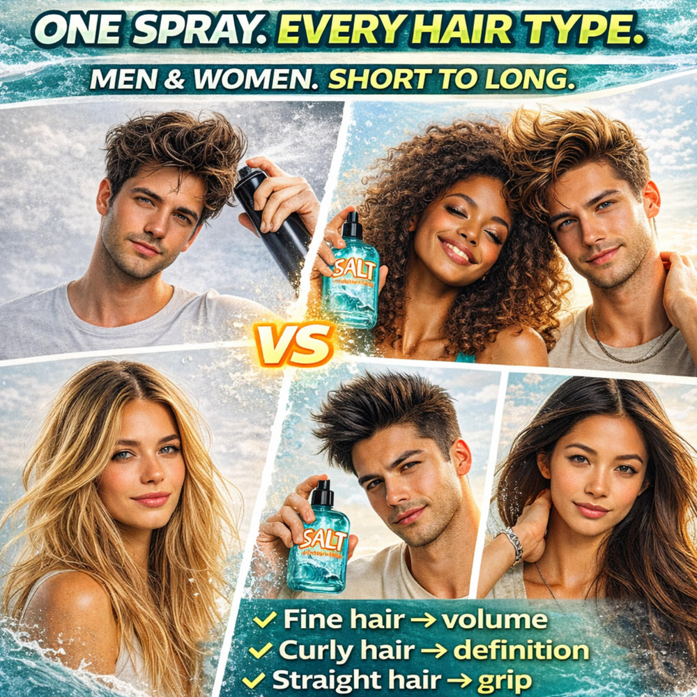 Wonder Family sea salt spray used as pre-styling grip before blow-dry.