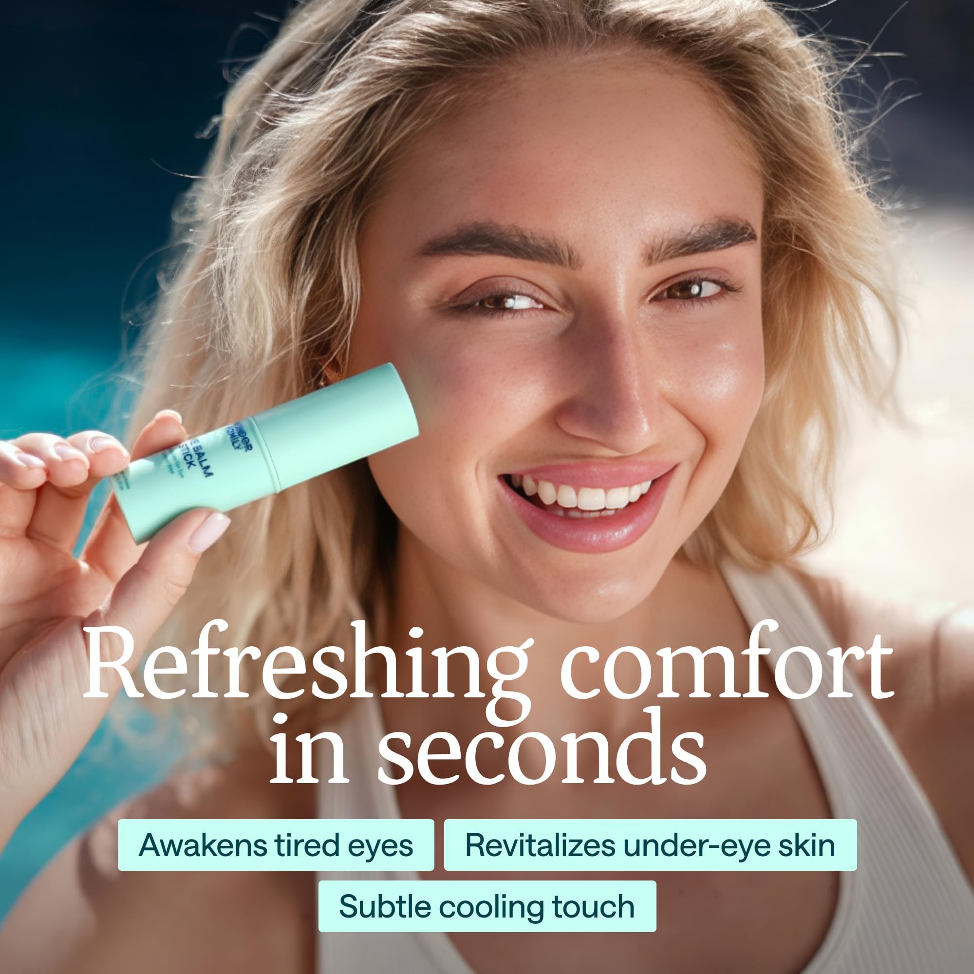 WONDER FAMILY skin reveal after use suggests refreshed, comfortable eye area.