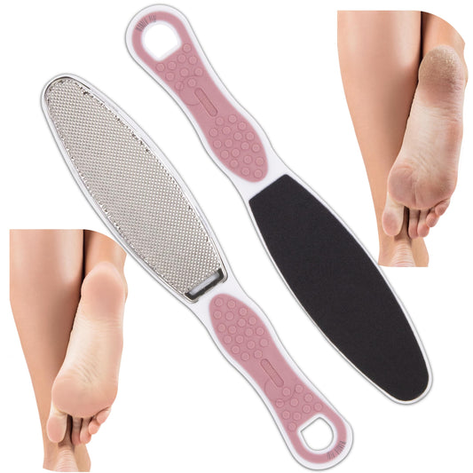 Wonder Pedi double-sided foot file with coarse and fine surfaces for customizable exfoliation.