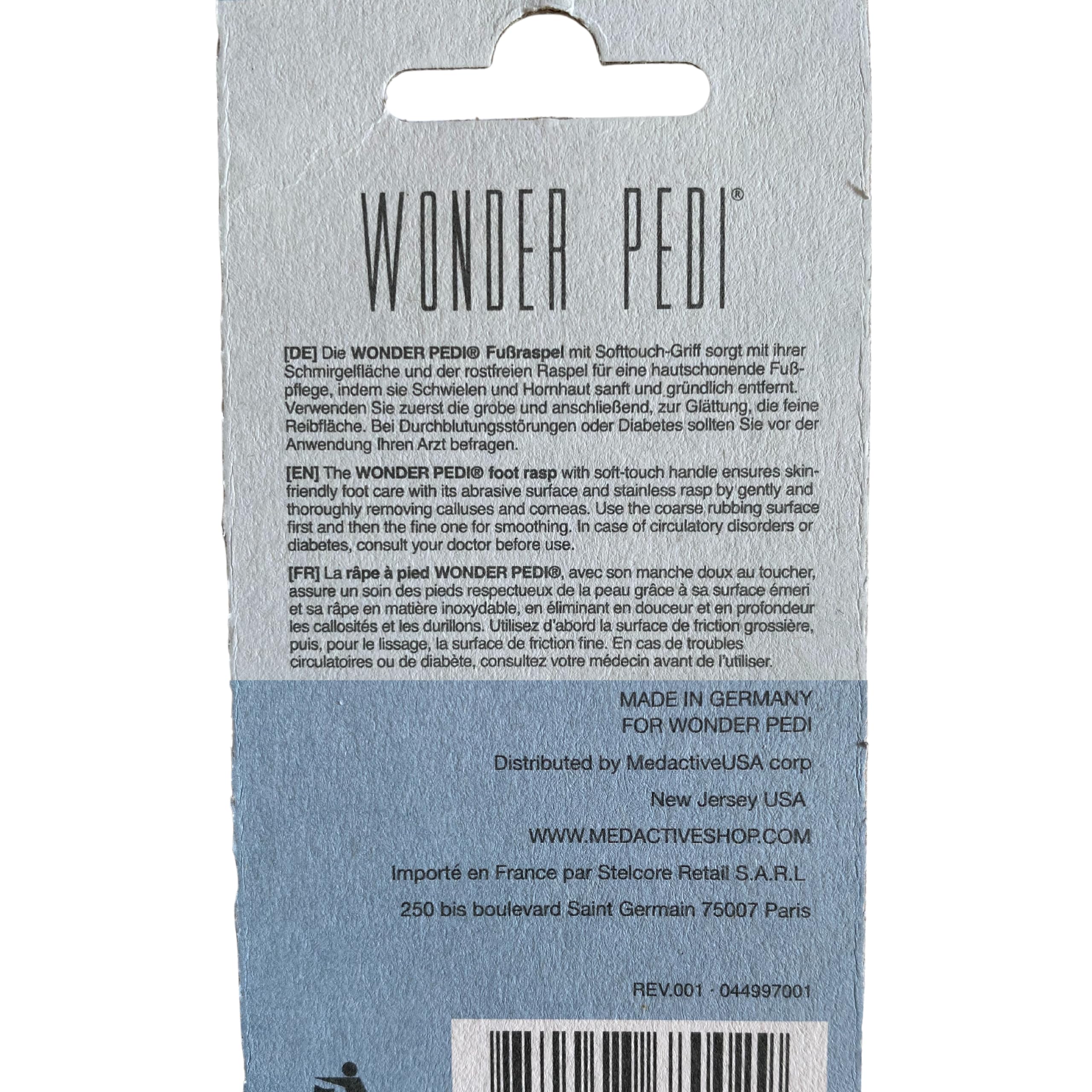 Wonder Pedi easy-clean foot file rinses quickly under water for maintenance.