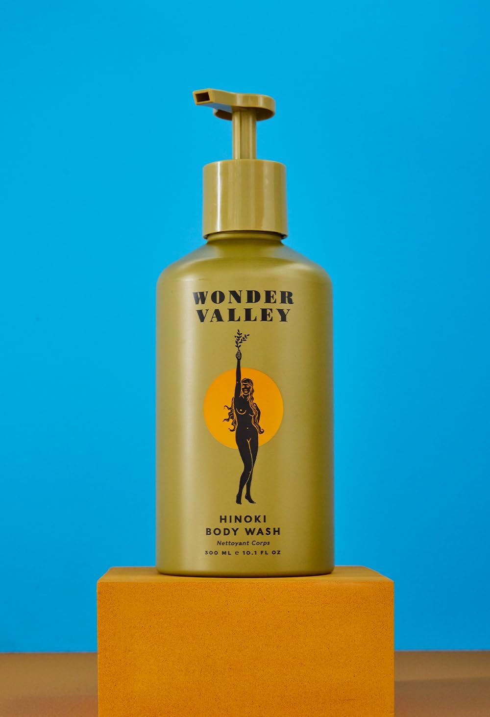 Wonder Valley Hinoki Body Wash maple-syrup texture demonstrating luxurious feel.