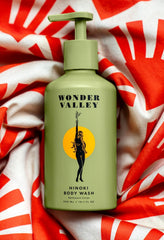 Wonder Valley Hinoki Body Wash with olive oil nourishes skin.