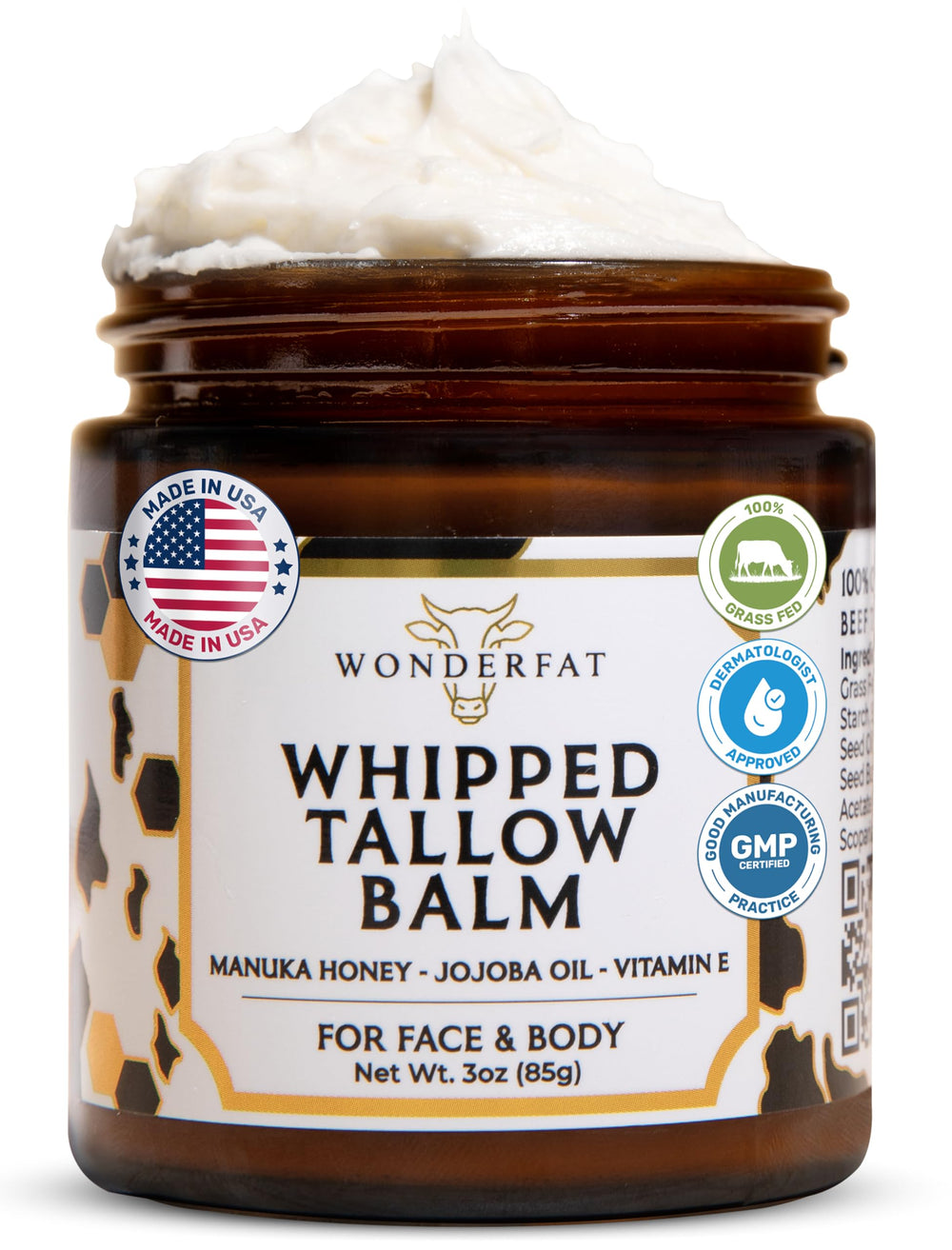 Wonderfat Grass-Fed Whipped Tallow Balm on the face for deep hydration