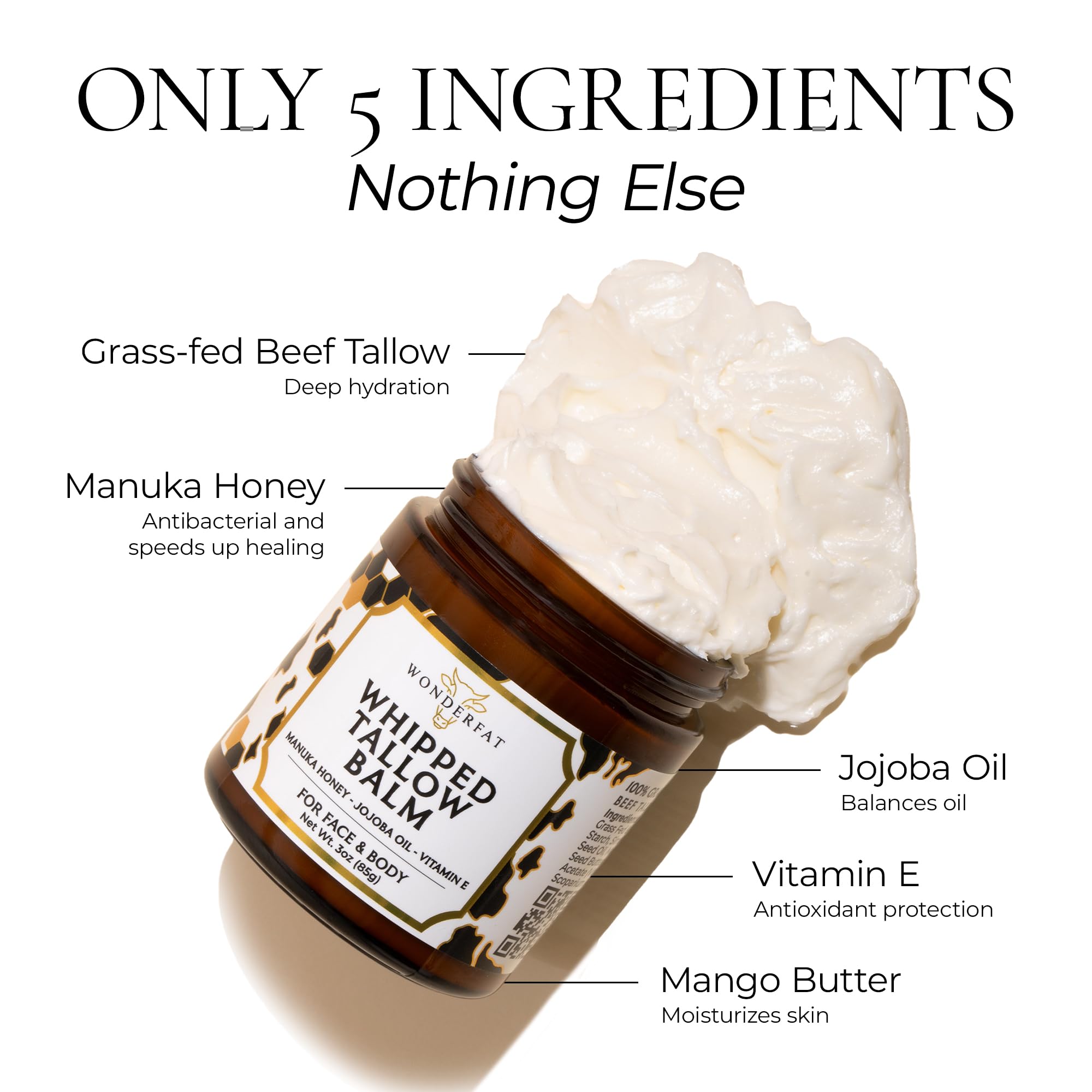 Wonderfat tallow balm on lips with Manuka honey for soothing moisture