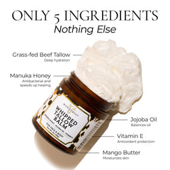 Wonderfat tallow balm on lips with Manuka honey for soothing moisture