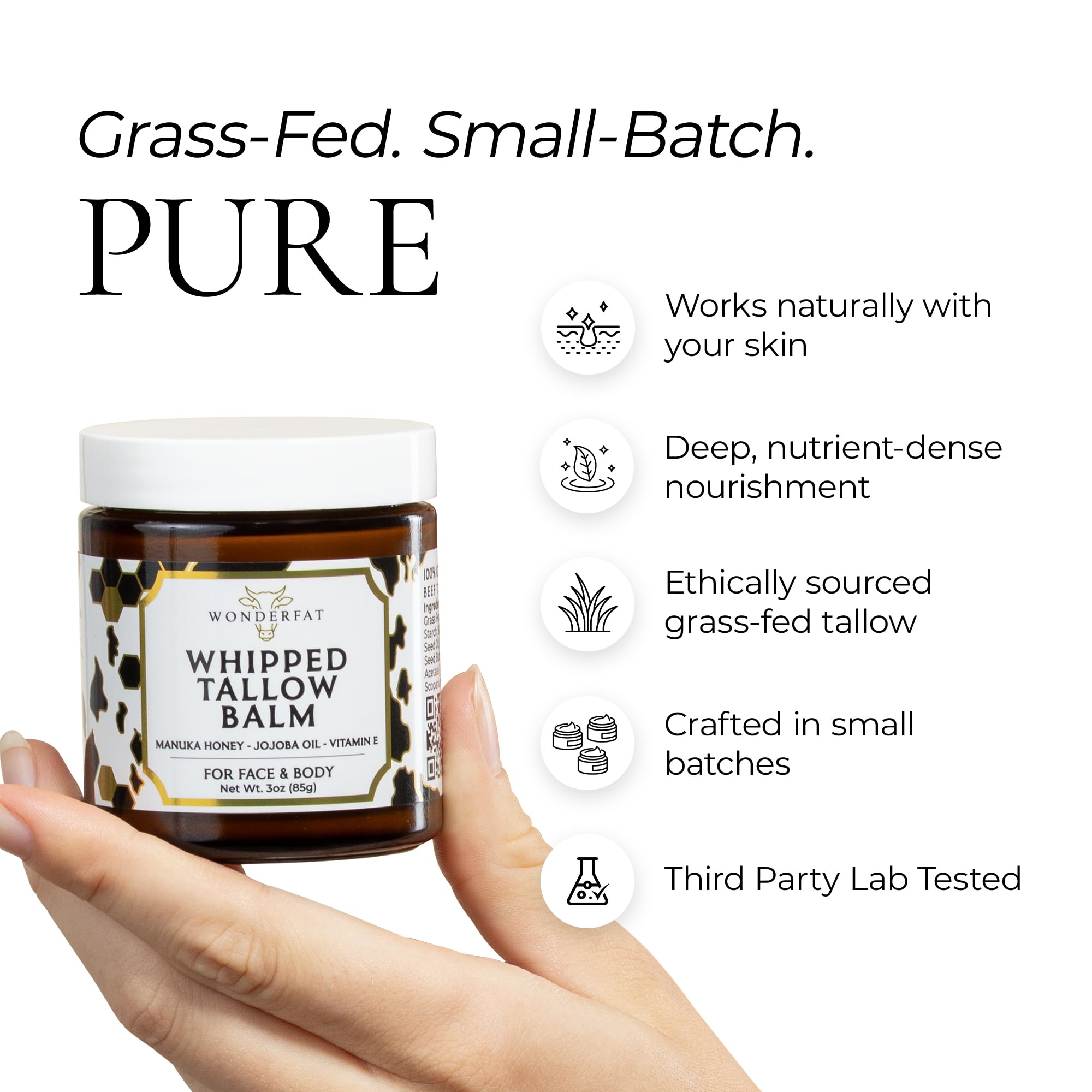Wonderfat whipped tallow balm texture melts on skin for fast absorption