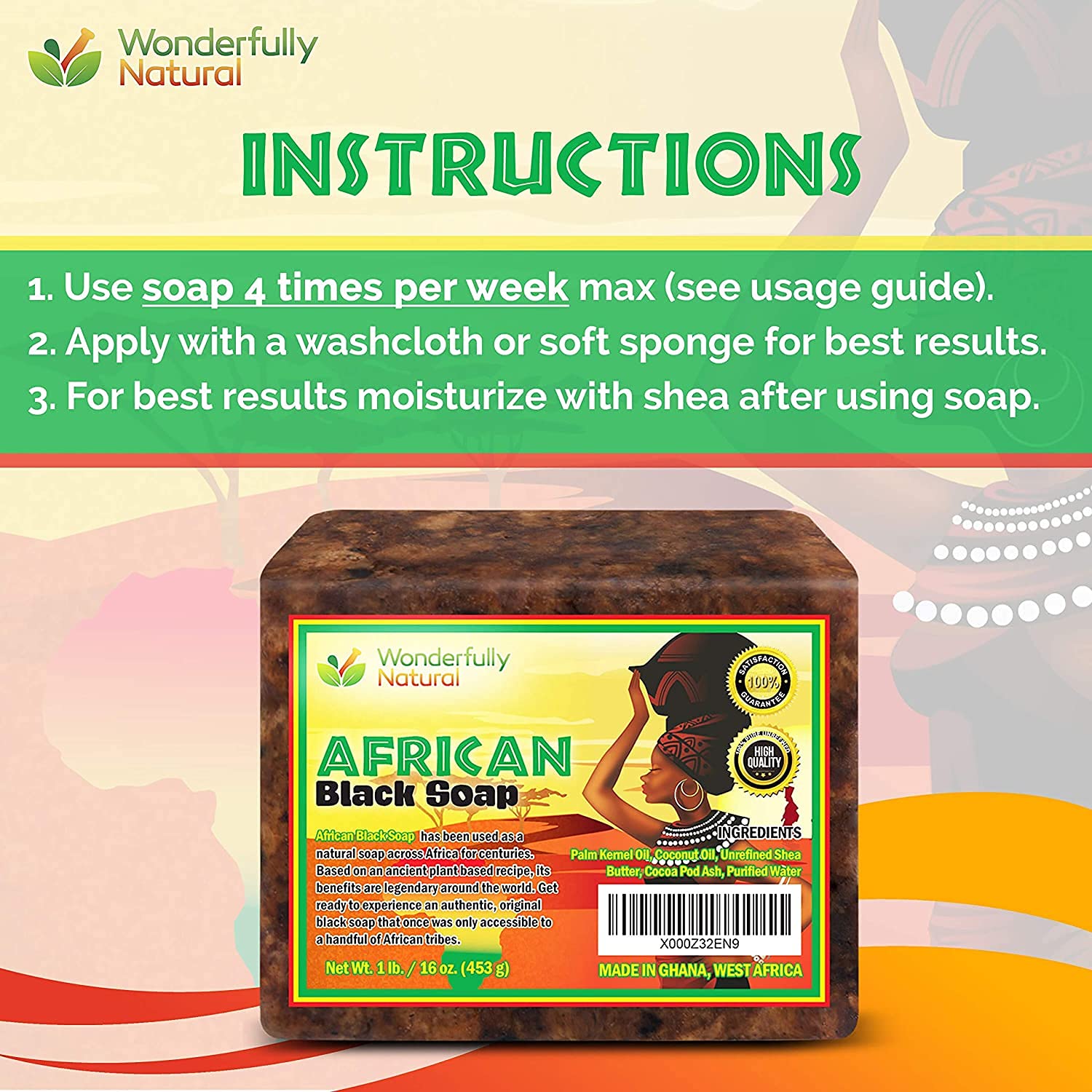 Wonderfully Natural African Black Soap being applied to face and body