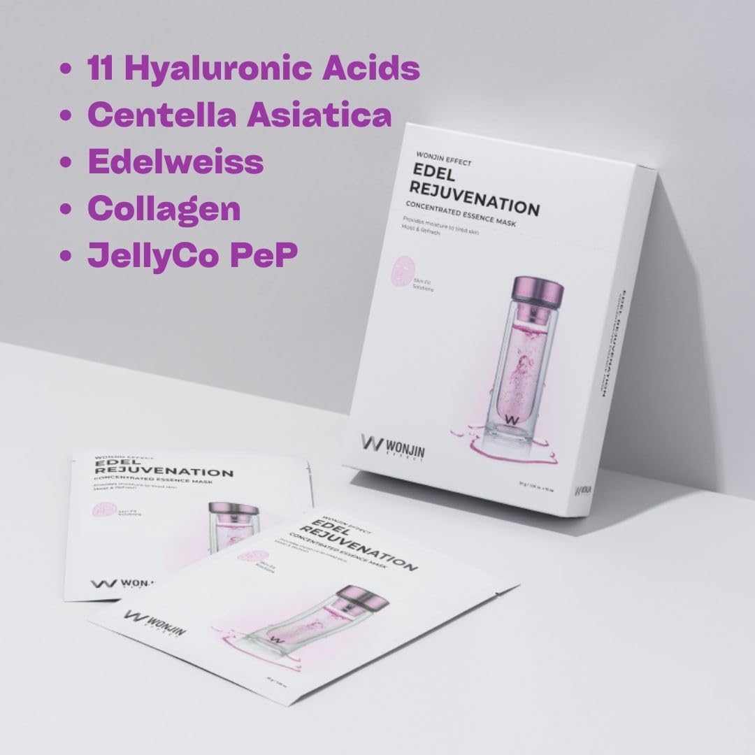 Wonjin Effect Edel Rejuvenation Mask ingredients Centella Asiatica and Edelweiss highlighted.
