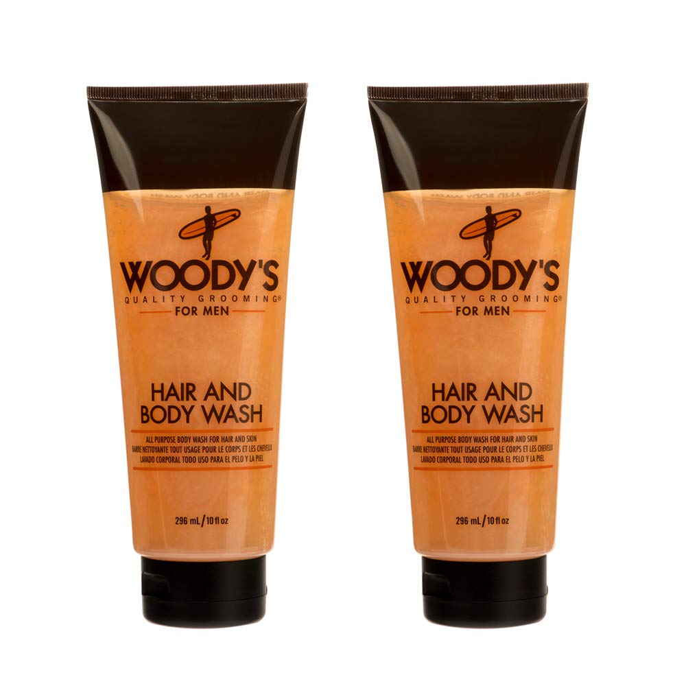Woodys 2-in-1 hair and body wash bottle for daily cleansing