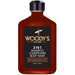 Woody's 3-in-1 bottle for daily hair, skin, and body cleansing