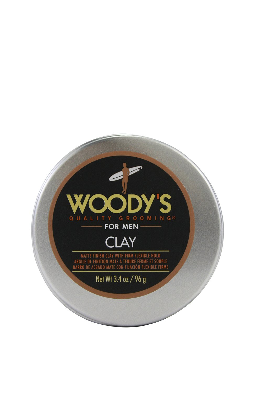 Woodys Grooming Clay jar close-up showing natural matte finish for hold