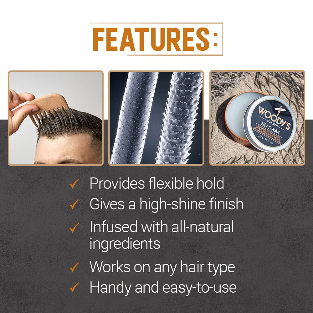 Woody's Headwax showcases a moldable texture for versatile styling.