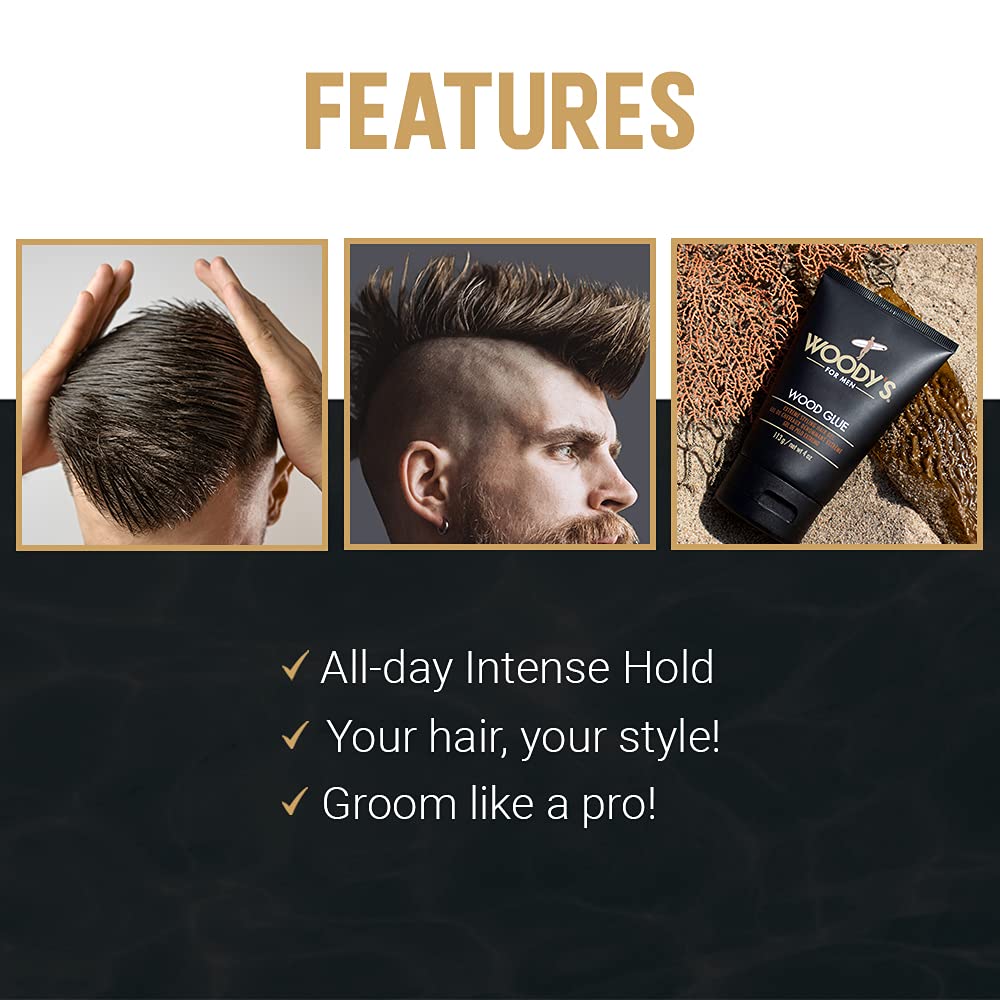 Woody's Wood Glue Extreme Styling Gel quick-drying action dries fast without stiffness.
