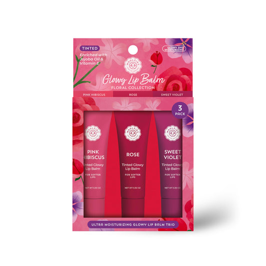 Woolzies tinted glowy lip balm trio pack shows a natural tint for daily hydration.