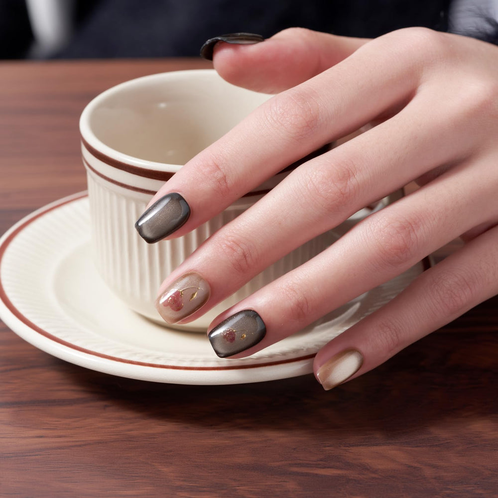 Wooyas brown cat eye press-on nails provide on-trend manicure in minutes.