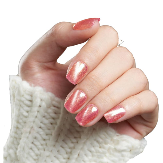 Wooyas short square nails showing cat-eye design for easy at-home manicure.