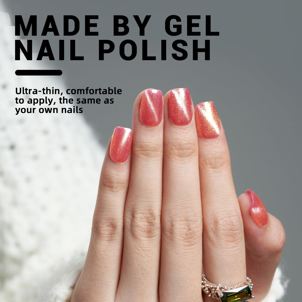 Wooyas watermelon pink glossy nails with versatile style for daily wear.