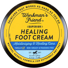 WORKMAN'S FRIEND Superior Healing Foot Cream bottle provides intense moisture for dry feet.