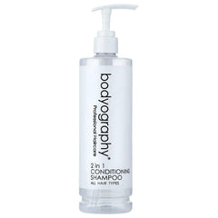World Amenities Bodyography Blanc 2-in-1 shampoo bottle for luxurious cleansing and conditioning