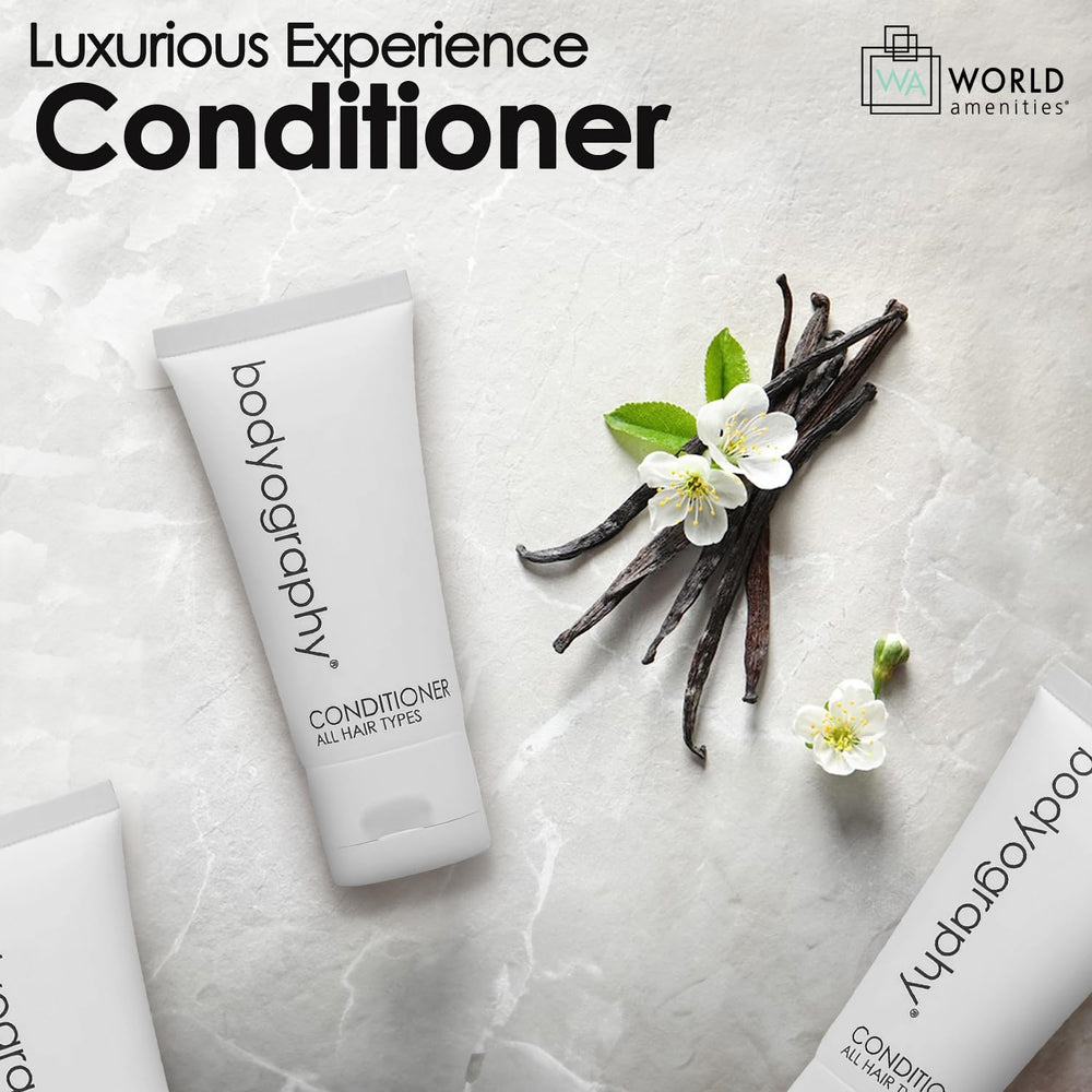 World Amenities Bodyography Blanc bottle pour showing easy-dispense action for guests