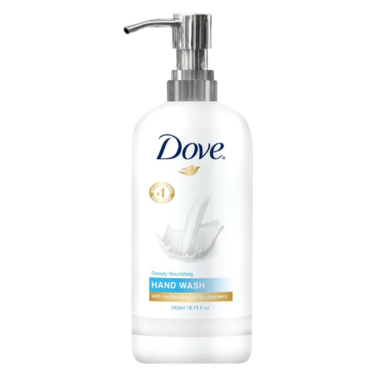 World Amenities Dove Hand Wash bottle with pump for long-lasting moisture.