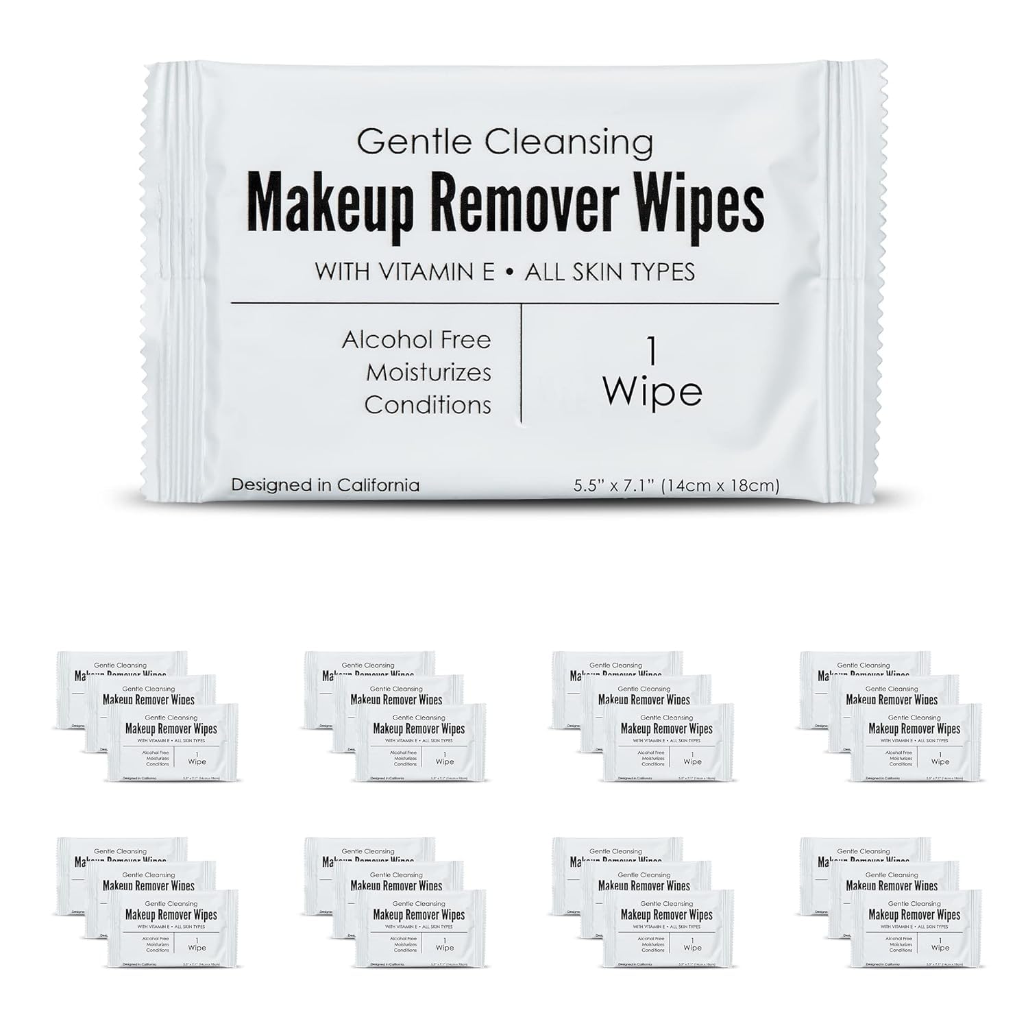 World Amenities bulk makeup wipes in a large pack for hotels and guests.