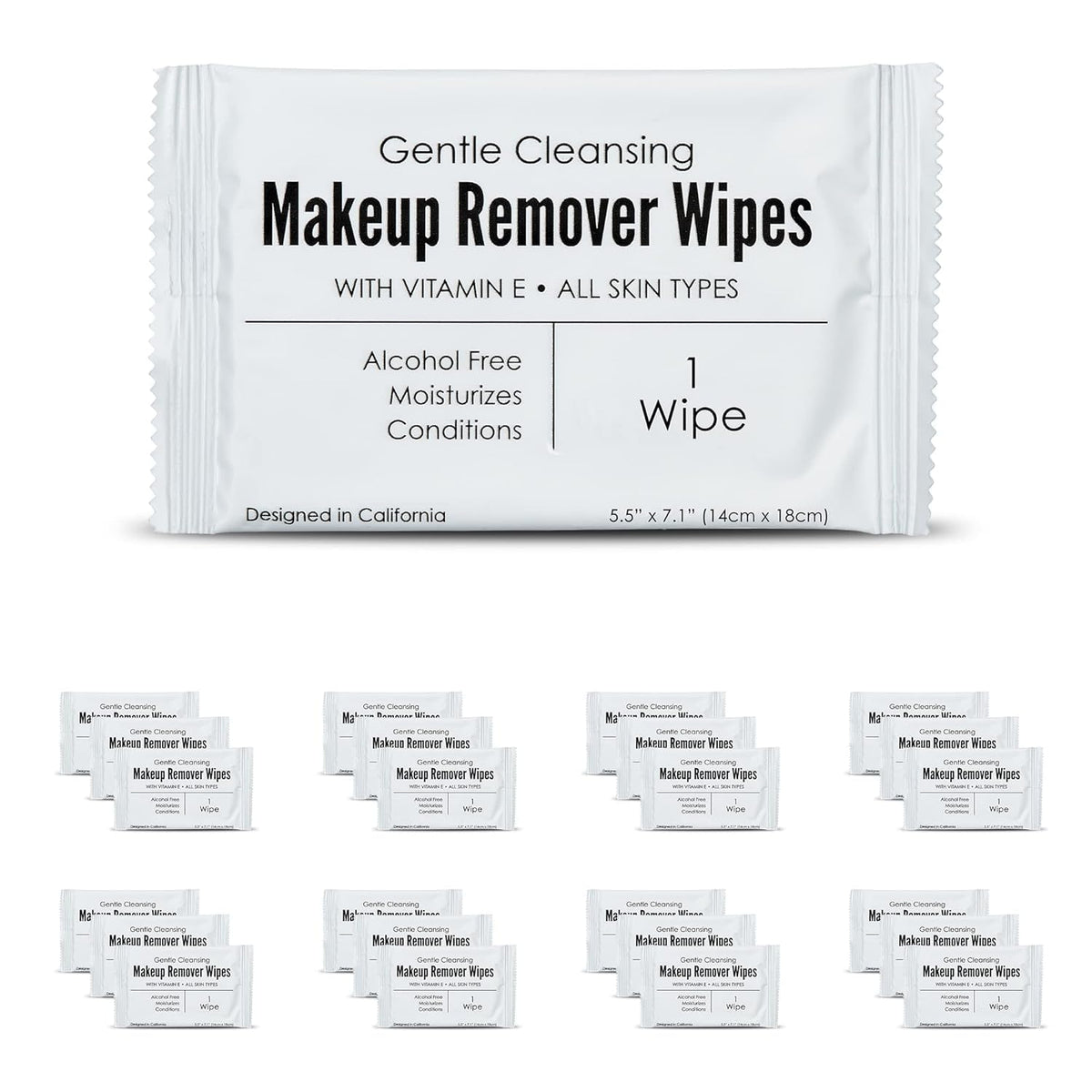 World Amenities bulk makeup wipes in a large pack for hotels and guests.