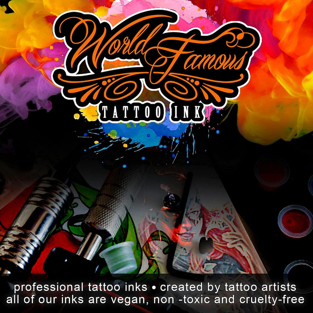 World Famous Tattoo Ink 12 Primary Color Kit3 crystal-flex sealed bottles for safety and purity